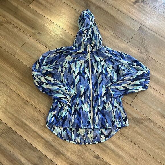 Nike Blue Pattern Athletic Workout Lightweight Jacket Women Large - Picture 1 of 6